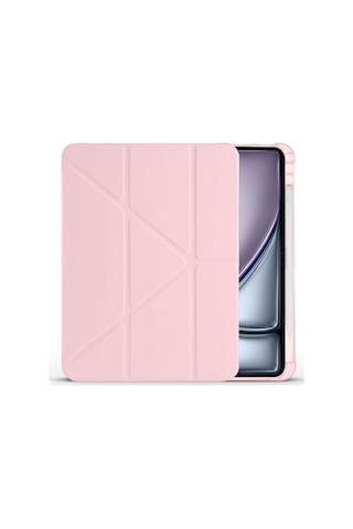 Apple Uyumlu iPad Air 11'' M3 2025 m2 2024 Üçgen Katlanabilir Kalem Şarj Bölmeli Standlı Kılıf Kapaklı