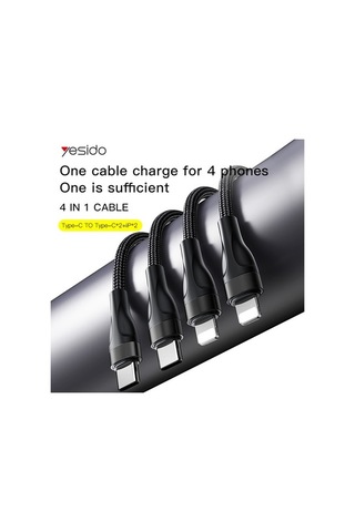 Flybuy Yesıdo Ca110 1.2m 4a Type-c - Siyah, Çift 8 Pin Şarj Kablosu