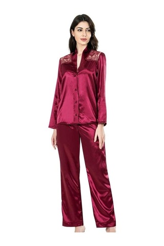 Ahu 7669 Saten Kısa 6lı Set - Bordo