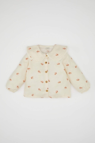 DeFacto Kız Bebek Büyük Yaka Çiçek Desenli Düğmeli Twill Uzun Kollu Gömlek D5585A524WNER42 Ekru