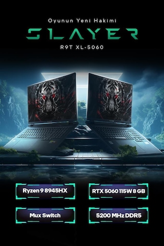 Game Garaj Slayer R9T XL-5060 C7 Ryzen 9 8945HX 16 GB 1 TB SSD RTX5060 18" Wuxga Freedos Dizüstü Bilgisayar