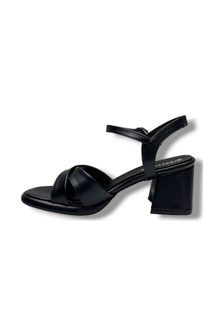 Erbay 405-26 Cilt Deri Çapraz Bant Kalın Topuk Anatomik Kadın Sandalet 7cm Siyah
