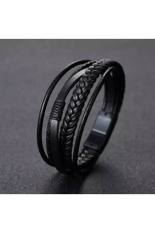 Erkek Hakiki Deri Bileklik Siyah Renk Çelik Toka Bileklik Db5025 Siyah