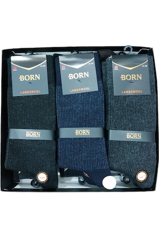 12'li Set Kalın Kışlık Yünlü Erkek Soket Çorap - Çok Renkli Gri