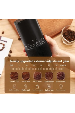 Symbee Evde Kullananlar İçin Taşınabilir Şarjlı Espresso Değirmeni - Manuel Ayarlı, Ufak Boyutlu, Siyah Geliştirilmiş Versiyon Diğer