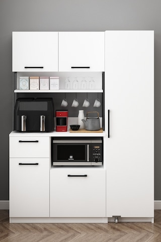 Ervin Kahve Köşesi Tek Kapaklı Airfry Kiler Dolabı Çok Amaçlı Erzak Dolabı Beyaz Beyaz