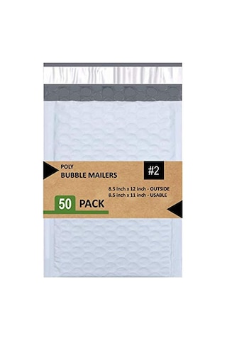 Poly Bubble Mailers 20 5 X 30 5 Cm Dolgulu Zarf Postası Su Geçirmez 50'li Paket Pbm8512-50 Beyaz