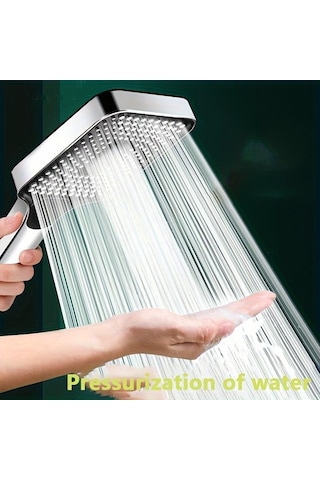 Kare Düğme Ayarlanabilir Duş Başlığı Gümüş: Süper Süper Şarjlı Duş Başlığı Kare Su Çıkışı Ev Tipi Su Isıtıcısı Tek Elle Sprey Duş Başlığı Gümüş