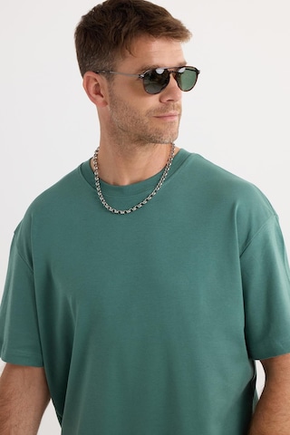 Tudors Unisex Oversize Geniş Kesim %100 Pamuk Yumuşak Dokulu Basic Bisiklet Yaka Yeşil Tişört-35179 Çağla
