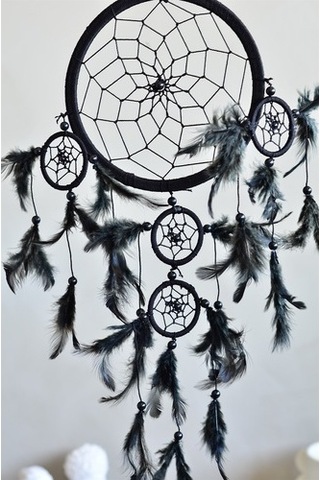 Üç Gözlü Siyah Rüya Kapanı / Dreamcatcher (16,5 Cm Çap)