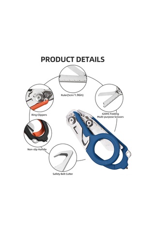 Hfambition Mavi Çok Fonksiyonlu Folding Makas - Dış Mekan Kamp Araçları, Cam Kırıcı, Şişe Açıcı, Ölçü Çizgili Dayanıklı Gereç