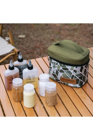 Mufunye 7 Parça Kamp Mutfak Şase Seti: 3 Plastik Şişe + 4 Cam Kavanoz, Oxford Kumaş Taşıma Çantası - Sarı Sarı