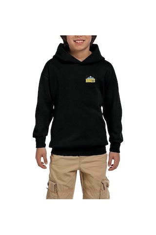 Zepplin Giyim Denver Nuggets Logo Siyah Çocuk Kapşonlu Sweatshirt Siyah