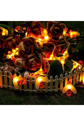 Konesam Güneş Enerjili Ve Uzaktan Kumandalı Arı Şekilli Led Işık Zinciri - 4.57m 20 Işık - Sıcak Beyaz - Bahçe, Balkon Ve Parti Dekorasyonu