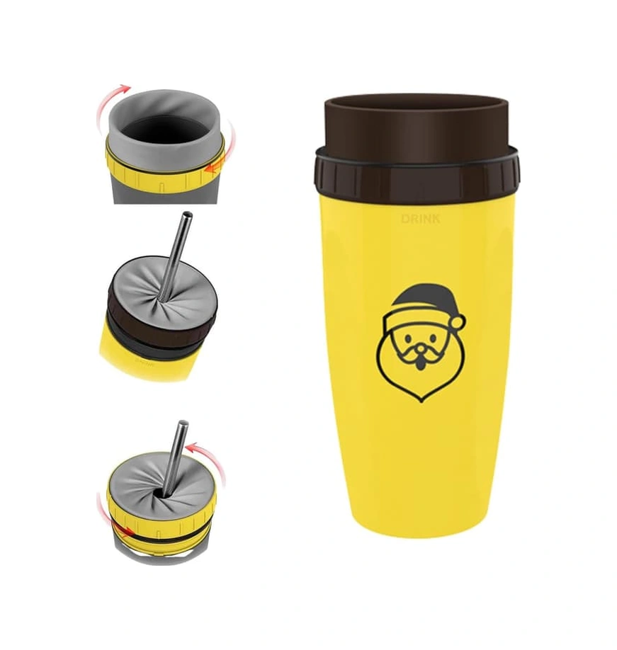 Pipetli Çift Duvarlı Silikon Kupa, Ters Çevrilebilen Dökülmeye Dayanıklı Kupa, Sıcak Veya Soğuk Tutan Çift Duvarlı Kupa, 300 Ml