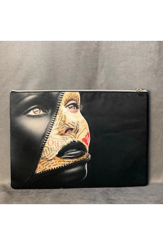 Uretti - Mehtap 4435 - Pop Art Desenli Clutch Çanta - Siyah Siyah