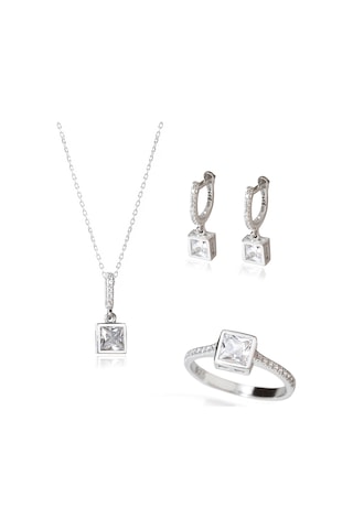 925 Ayar Gümüş Kare Zirkon Taşlı Set