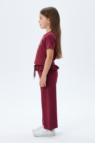 Toontoy Kids Toontoy Kız Çocuk 2'li Takım Taş İşlemi Bisiklet Yaka Kısa Kollu Tişört & Taş İşlemeli Beli Lastikli Bol Paça Eşofman Altı - 2 İplik 24995 Bordo