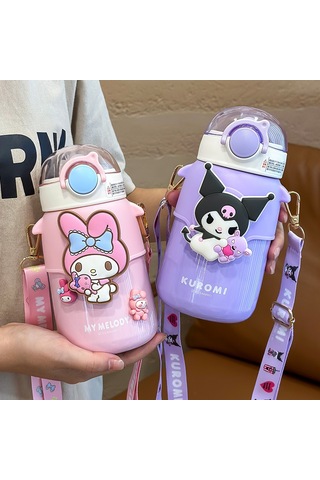 Lyon Çocuk Termos Kupası Öğrenci Dışmekan Karikatür Kupası - Mor Mor