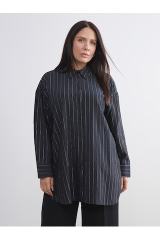 Lcw Modest Siyah Çizgili Kadın Gömlek Tunik