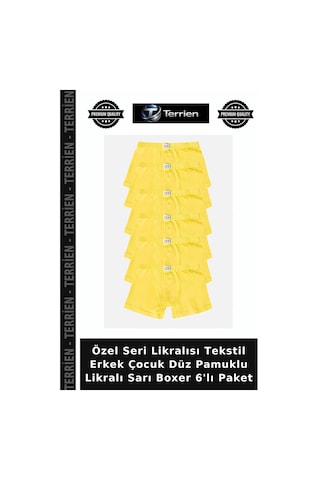 Terrien Özel Seri Likralısı Tekstil Erkek Çocuk Düz Pamuklu Likralı Sarı Boxer 6'lı Paket
