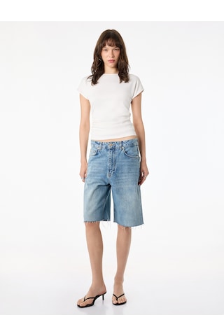Koton Slim Fit Kısa Kollu Bisiklet Yaka Büzgülü Tişört Ekru 6sal10637ık