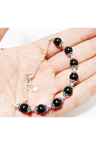 Lilahgümüştr Gümüş İşlemeli Oltu Taşlı Kadın Bileklik