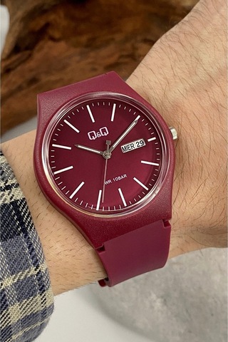 Q&Q QCG21211 Bordo Su Geçirmez Çift Takvimli Kol Saati