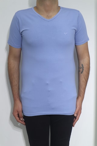 Santa Dmctekstil Erkek Düz Spor Kesim Dar Kalıp V-yaka T-shirt Mavi