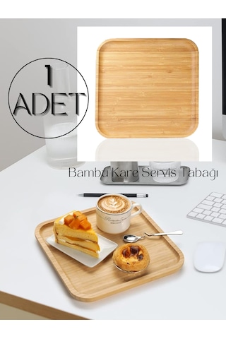 Bambu Kare Servis Tabağı, Sunum Tabağı 20x20 Cm Kahverengi