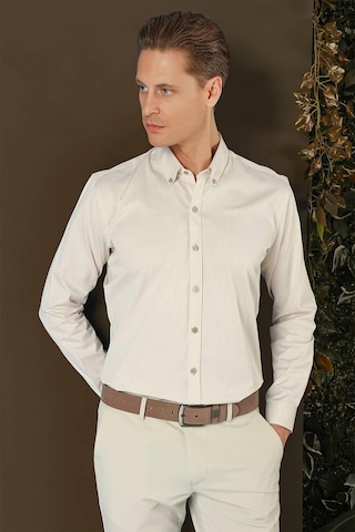 Efor Gk 711 Slim Fit Bej Klasik Gömlek Bej