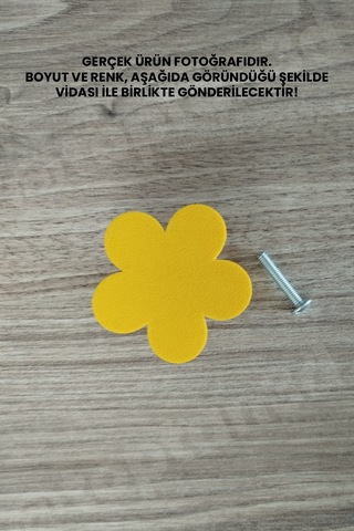 3 Adet - Sarı Çiçek Dolap Kulpu, Modern Mobilya Kulpu, Çiçek Kulp Kulp Vidası Dahildir - 5 Cm