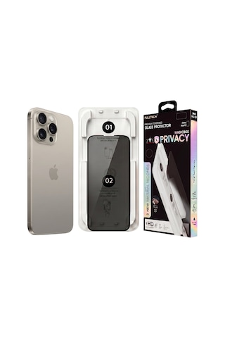 Fulltech Magicbox iPhone Uyumlu 15 Pro Max Premium Tempered Glass Aparatlı Ekran Koruyucu - Privacy
