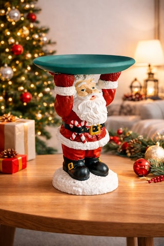 Noel Baba Biblo Dekoratif Tabaklı Sunumluk - Yılbaşı Sunum Tepsisi & Ev Dekorasyonu 22,5 Cm X 12,5 Cm