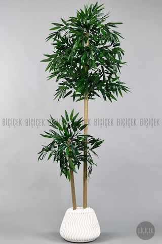 Biçiçek Yapay Bambu Ağacı 140cm Spiral Saksıda Leylek Model