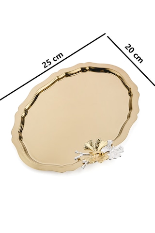 Oval Gold Kelebekli Kahve-çay Sunum Tepsisi 20x25 Cm