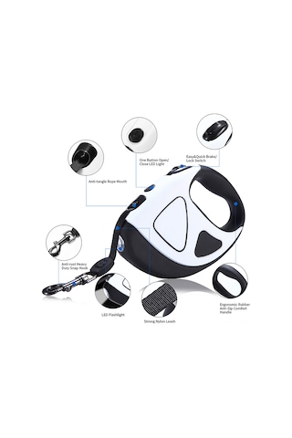 Geeroyoo Led Aydınlatmalı Uzatılabilir Köpek Tasması, Mavi, Büyük Boy, 16ft Mavi