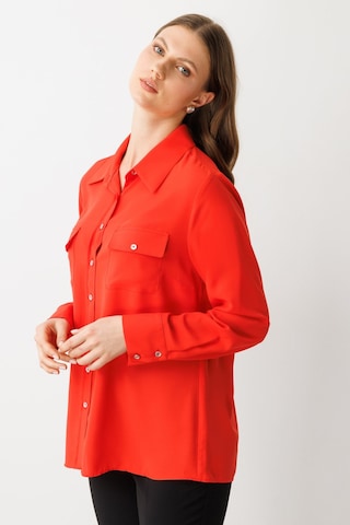 Ekol Kadın Büyük Beden Kapak Cepli Düğmeli Gömlek 3526 Mercan Mercan