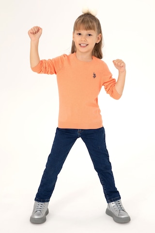 U.S. Polo Assn. Kız Çocuk Somon Melanj Bisiklet Yaka Basic Kazak 50293586-VR254