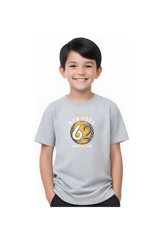 Fyk Kids Erkek Çocuk Yuvarlak Yaka 62 Yazı Baskılı Erkek T-shirt Gri