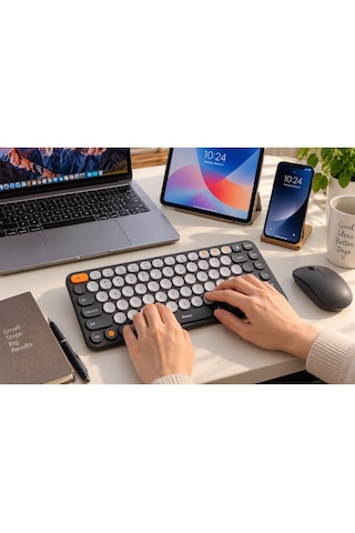 Luve Store Baseus Bluetooth 5.0 Kablosuz Klavye 2.4 Ghz Usb Alıcılı İngilizce Q Çoklu Bağlantı