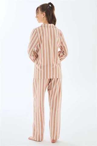 Viscose Çizgili Gömlek Pantolon Pijama Takımı Koyu Ten