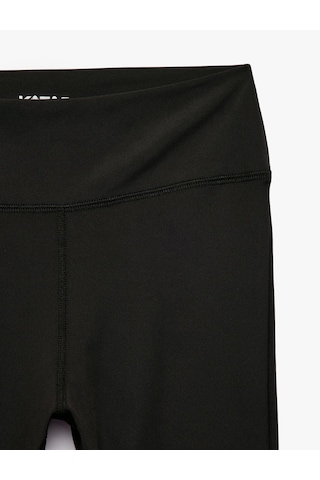 Koton Yüksek Bel Slim Fit Yırtmaçlı Diz Altı Spor Tayt Siyah 7wak40206nk