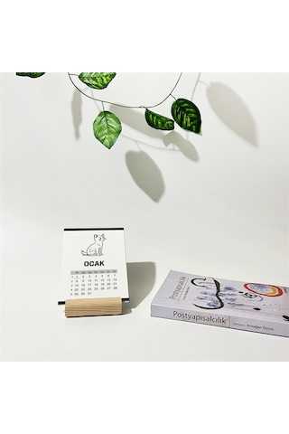 Kedi Temalı Ahşap Standlı Poster Masaüstü Takvimi-2231