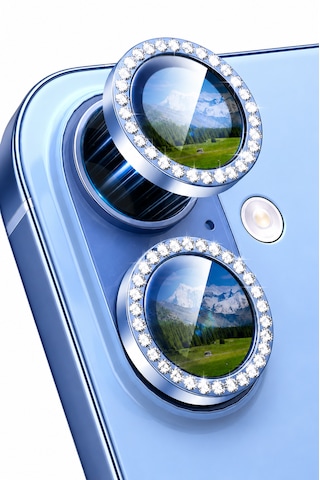 Apple iPhone 17 Uyumlu Taşlı Kamera Lens Koruyucu Sis Mavisi