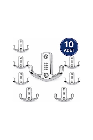 10 Adet Çiftli Krom Metal Duvar Askısı Portmanto Vestiyer Elbise Askılığı Gri
