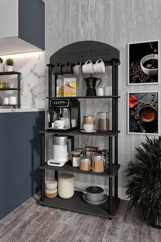 Coffee Time Dekoratif Kahve Standı Çok Amaçlı Dolap Siyah Siyah