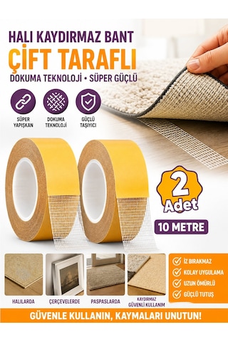 2 Adet 10 Metre Halı Kaydırmaz Bant Çift Taraflı Dokuma Teknoloji Süper Güçlü Çerçeve Taşıyıcı Bant