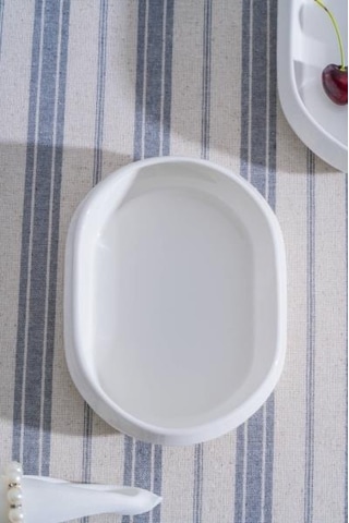 Acar Jea-07401 Rumi 4 Adet Porselen Oval Kayık Sunum Tabak 16 Cm Beyaz