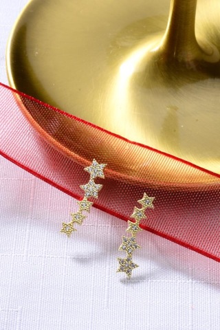 925 Ayar Gümüş Yıldız Desenli Sallantılı Gold Küpe Altın